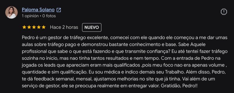 Avaliação no Google — médica, cliente de Google Ads